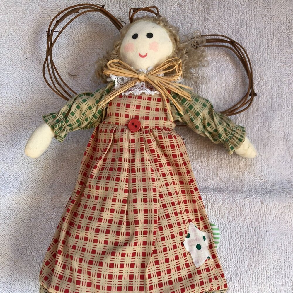 Vintage country angel tree topper /mantle decoration with twig wings, 11 inches